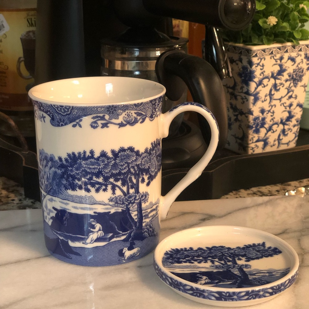 Spode Blue Italian 12-ounce mug and matching 3”coaster.